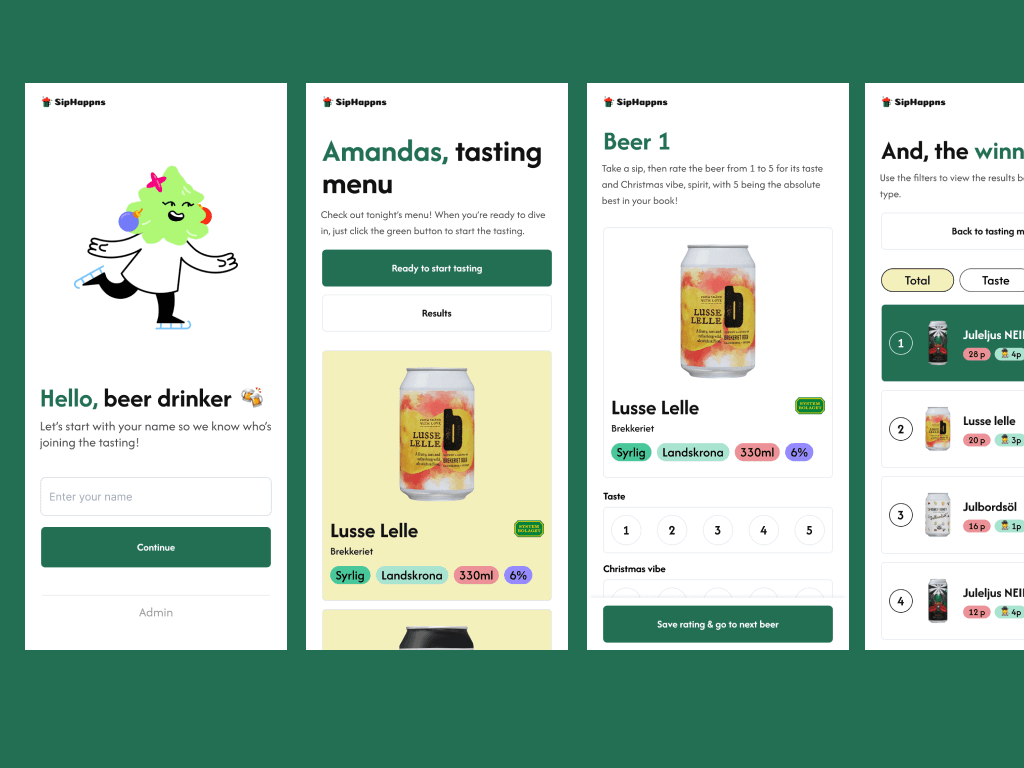 SipHappns app screens